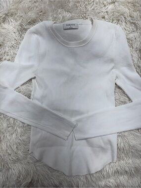 Babaton Ribbed Long Sleeve Crewneck Top - White, Women’s Medium